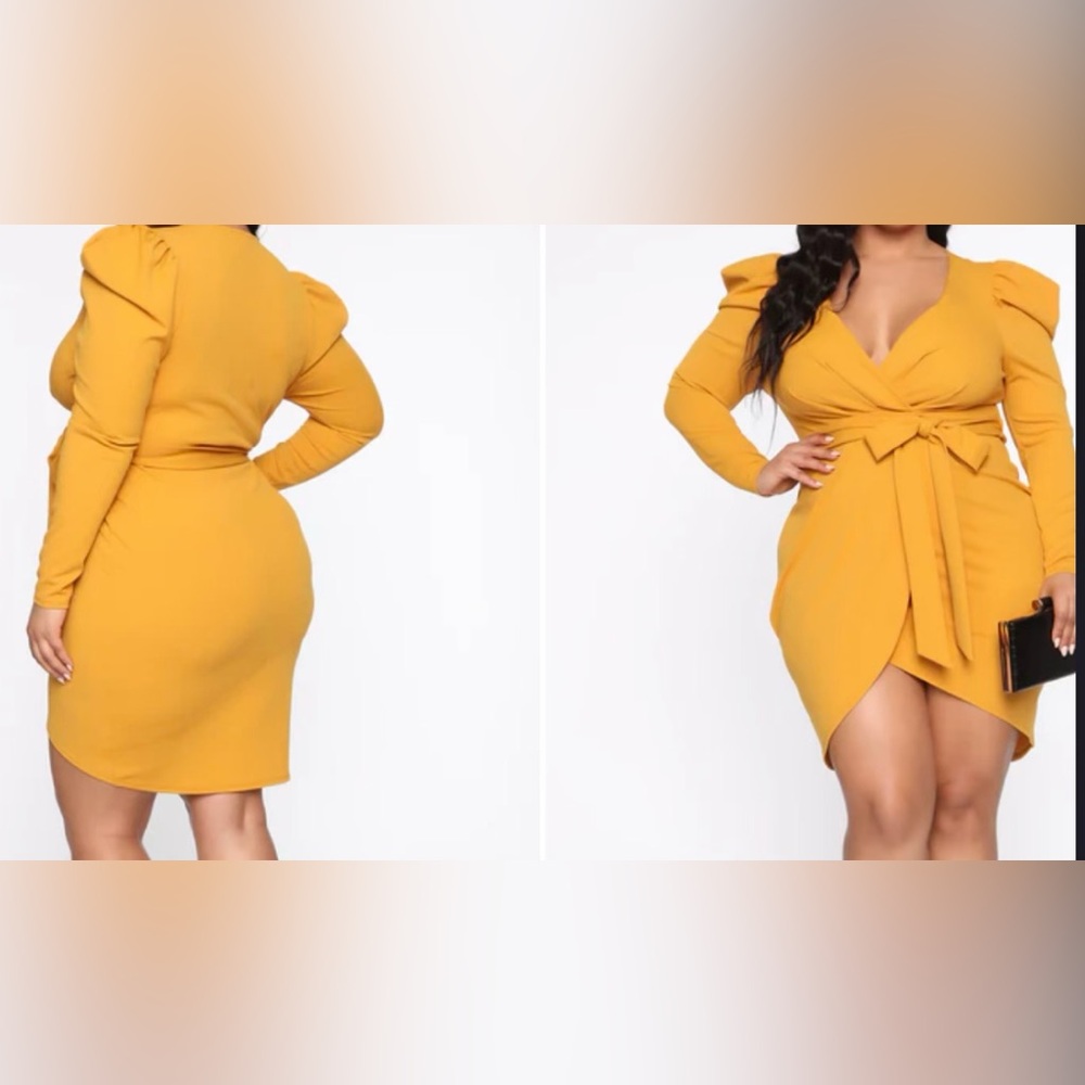Fashion Nova Mustard Long Sleeve Dress - Picture 2 of 2